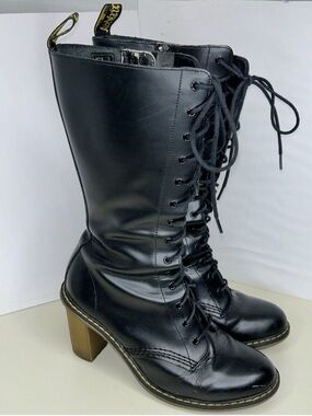 Dr. Martens Louise Black Lace-Up Mid-Calf Heeled Boots